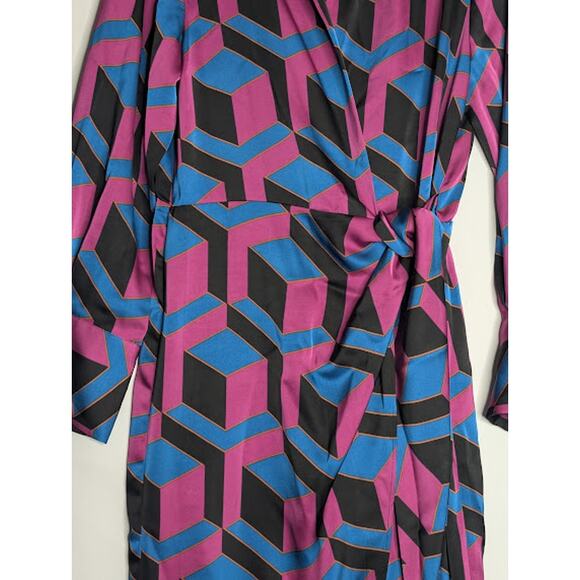 HOUSE OF HARLOW 1960 Satin Wrap 52" Long Maxi Dress Bold Geometric Print Retro - Picture 5 of 11